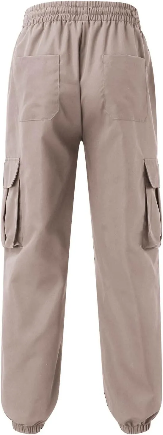 Mens Tapered Cargo Trousers Tactical Hiking Overalls Dressy Casual Military Sweatpants Lightweight Drawstring Multi-Pockets