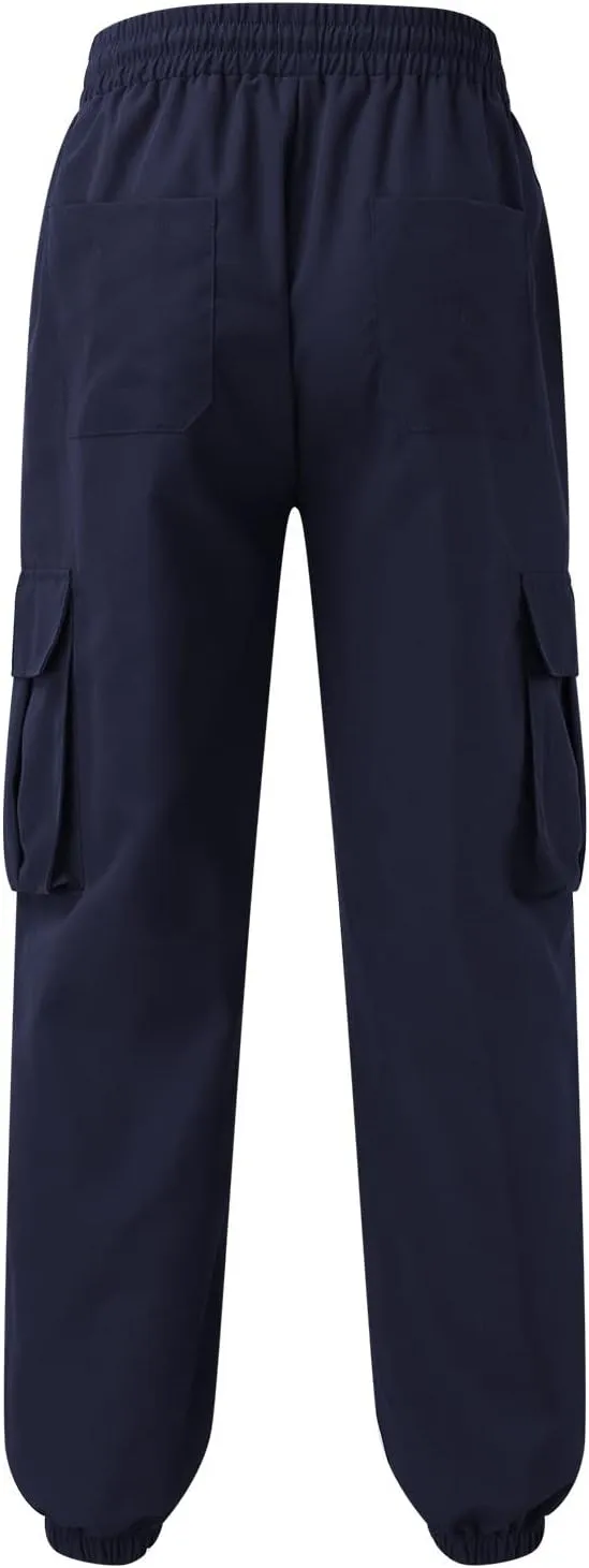 Mens Tapered Cargo Trousers Tactical Hiking Overalls Dressy Casual Military Sweatpants Lightweight Drawstring Multi-Pockets