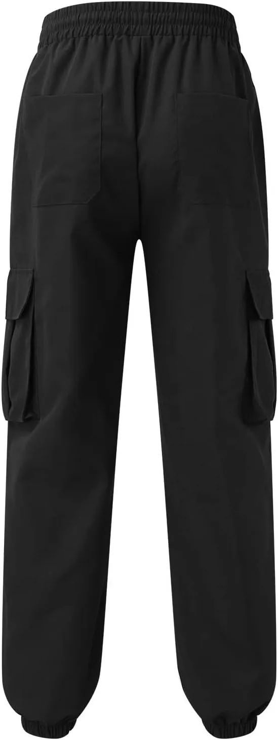 Mens Tapered Cargo Trousers Tactical Hiking Overalls Dressy Casual Military Sweatpants Lightweight Drawstring Multi-Pockets