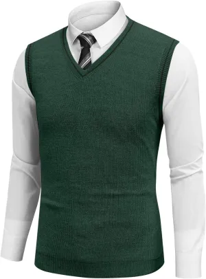 Men's Vest V Neck Knitted Tops 2025 Lightweight Relaxed Fit Sleeveless Pullover Business Work Solid Vest Sweater