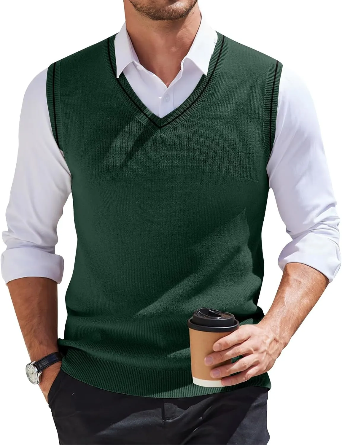 Men's Vest V Neck Knitted Tops 2025 Lightweight Relaxed Fit Sleeveless Pullover Business Work Solid Vest Sweater