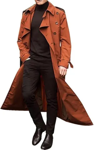 Mens Windbreaker Lightweight Jackets,Double Breasted Full Length Trench Coat Casual Lapel Oversized Long Overcoats