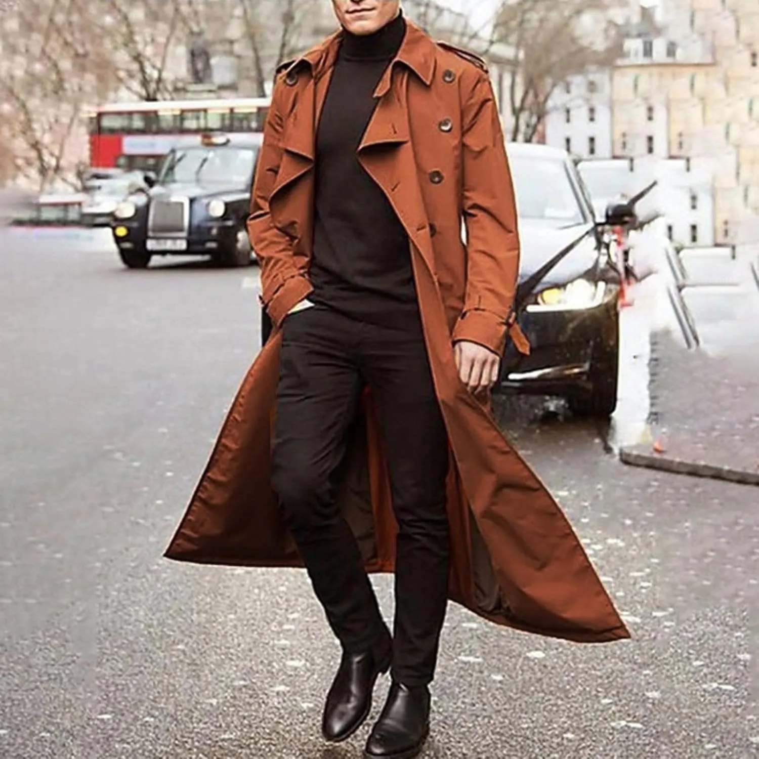 Mens Windbreaker Lightweight Jackets,Double Breasted Full Length Trench Coat Casual Lapel Oversized Long Overcoats