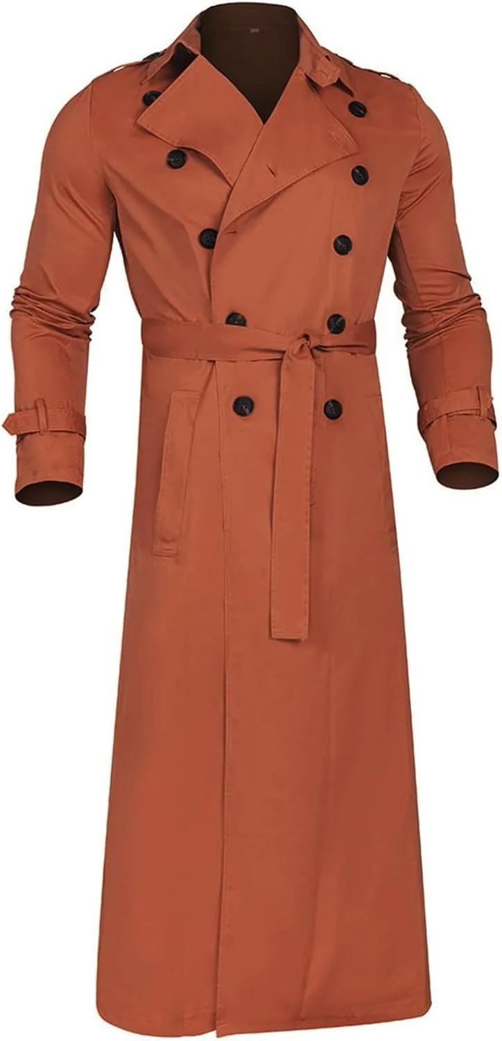 Mens Windbreaker Lightweight Jackets,Double Breasted Full Length Trench Coat Casual Lapel Oversized Long Overcoats