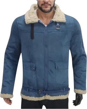Men's Winter Warm Bomber Coat Faux Leather Sherpa Fleece Lined Jackets Heavyweight Suede Full Zipper Trench-Coat