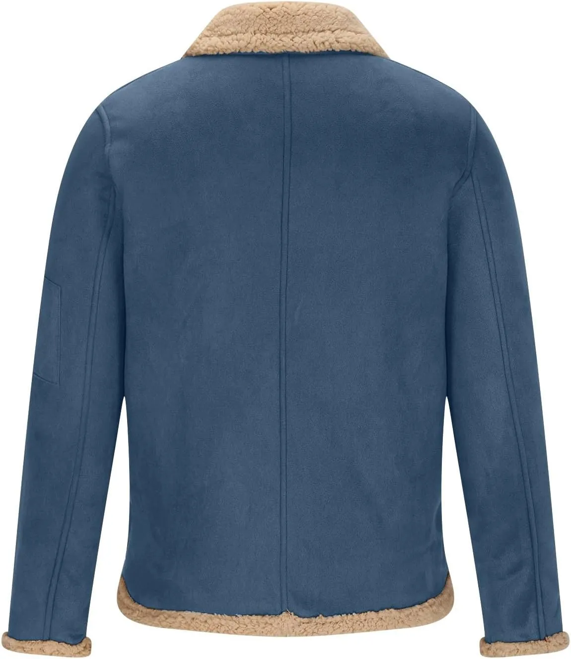 Men's Winter Warm Bomber Coat Faux Leather Sherpa Fleece Lined Jackets Heavyweight Suede Full Zipper Trench-Coat