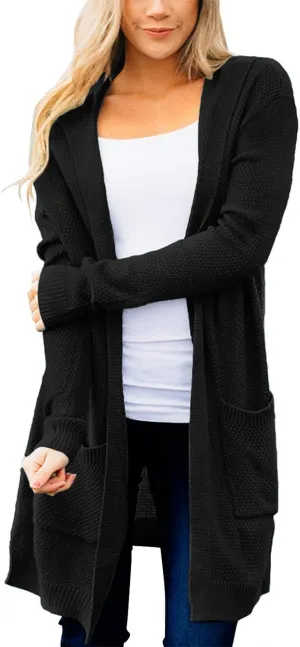 MEROKEETY Women's 2024 Long Sleeve Open Front Hoodie Knit Sweater Cardigan Outwear