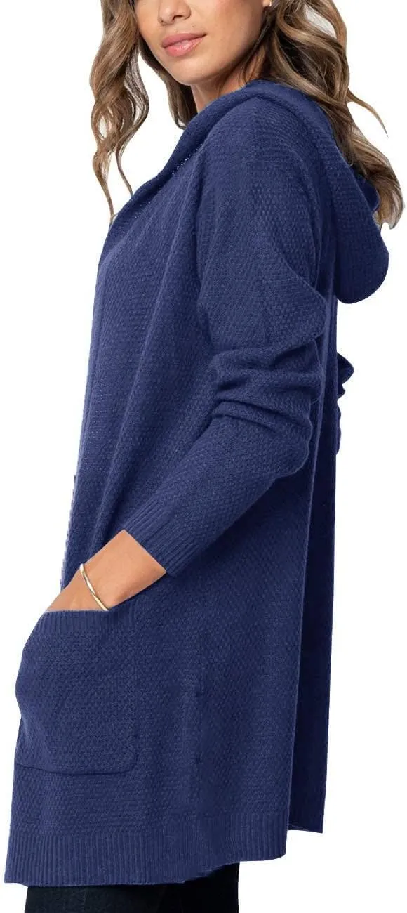 MEROKEETY Women's 2024 Long Sleeve Open Front Hoodie Knit Sweater Cardigan Outwear