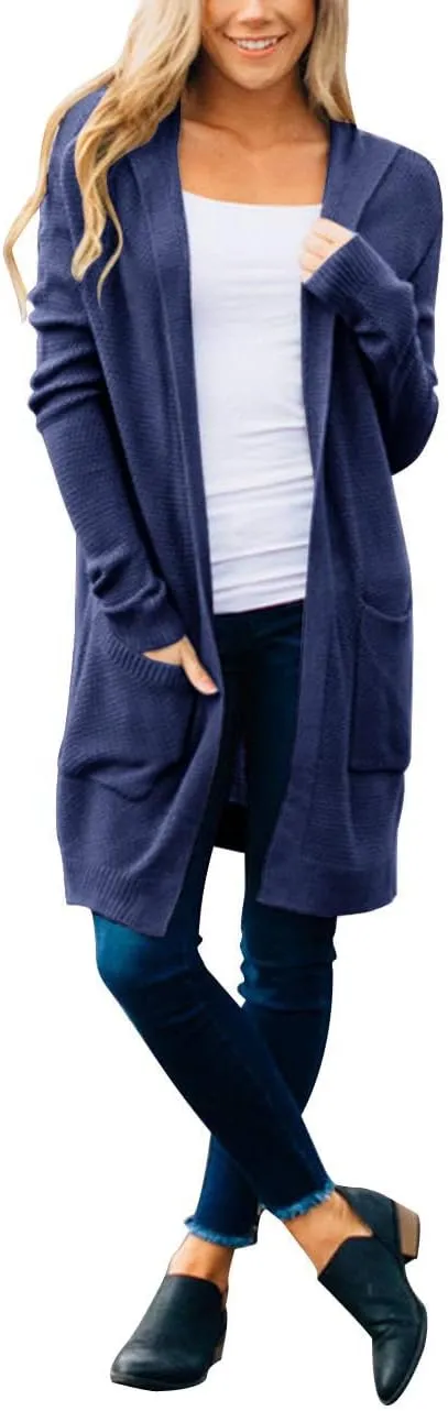 MEROKEETY Women's 2024 Long Sleeve Open Front Hoodie Knit Sweater Cardigan Outwear