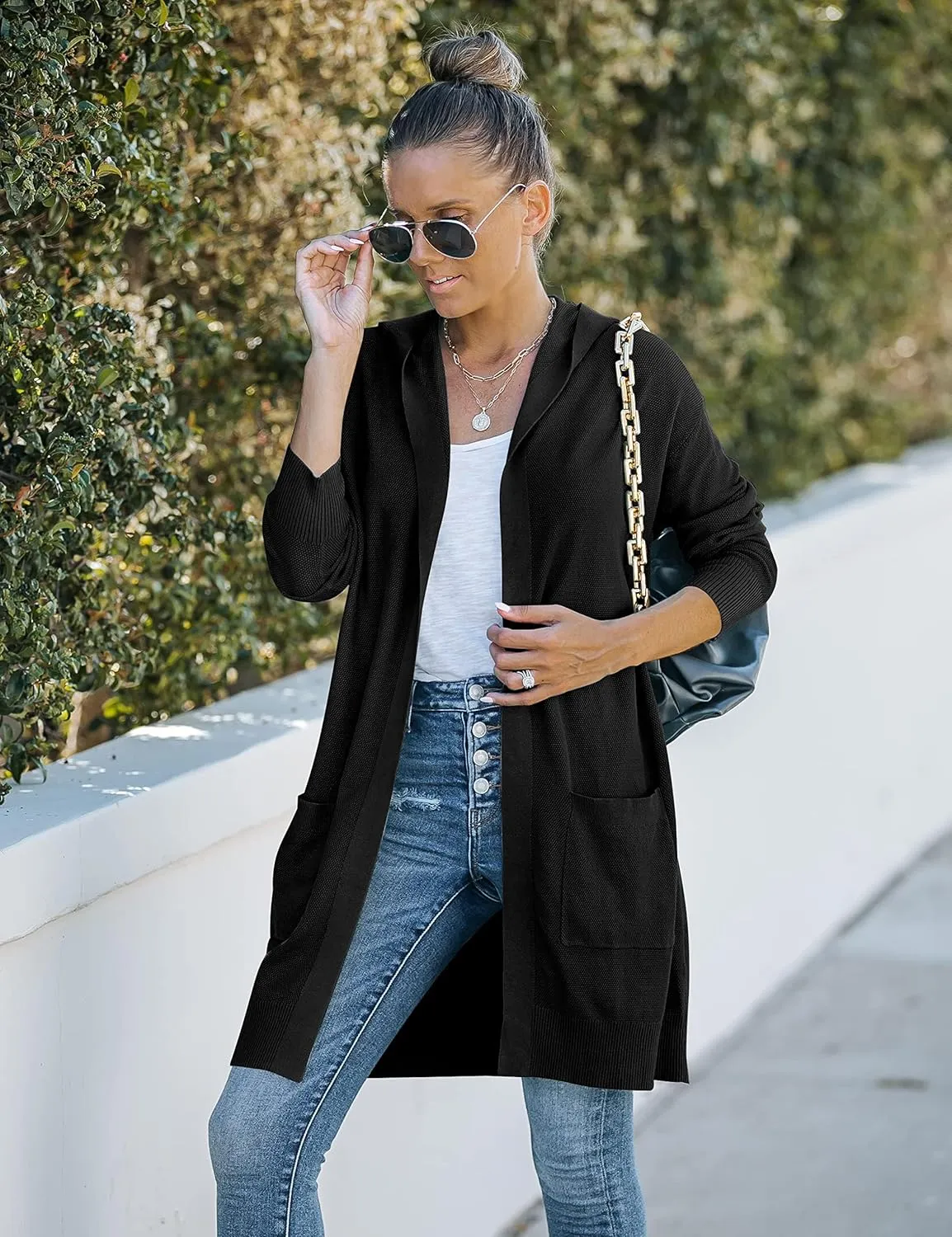 MEROKEETY Women's 2024 Long Sleeve Open Front Hoodie Knit Sweater Cardigan Outwear