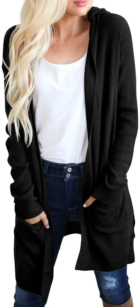 MEROKEETY Women's 2024 Long Sleeve Open Front Hoodie Knit Sweater Cardigan Outwear