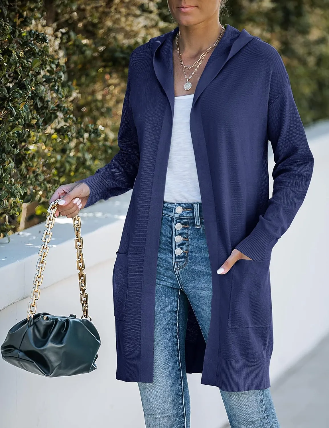 MEROKEETY Women's 2024 Long Sleeve Open Front Hoodie Knit Sweater Cardigan Outwear