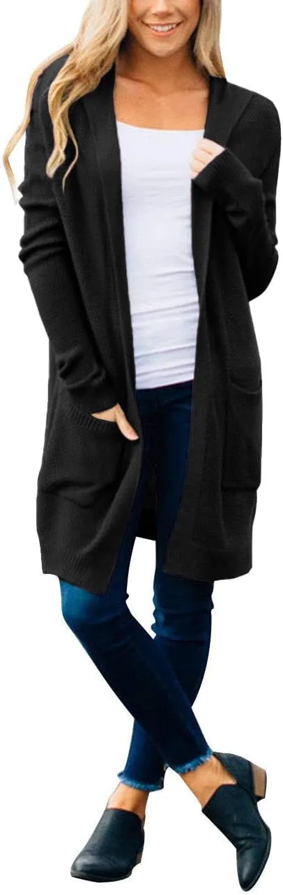 MEROKEETY Women's 2024 Long Sleeve Open Front Hoodie Knit Sweater Cardigan Outwear