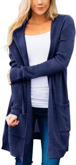 MEROKEETY Women's 2024 Long Sleeve Open Front Hoodie Knit Sweater Cardigan Outwear