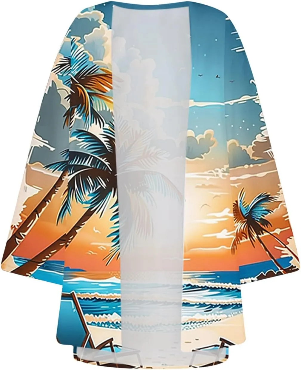 Mzkdieey Women Kimono Cardigans Casual Summer Tops Cover up Open Front Hawaiian Beach Palm Tree Print Swimwear Resort Wear