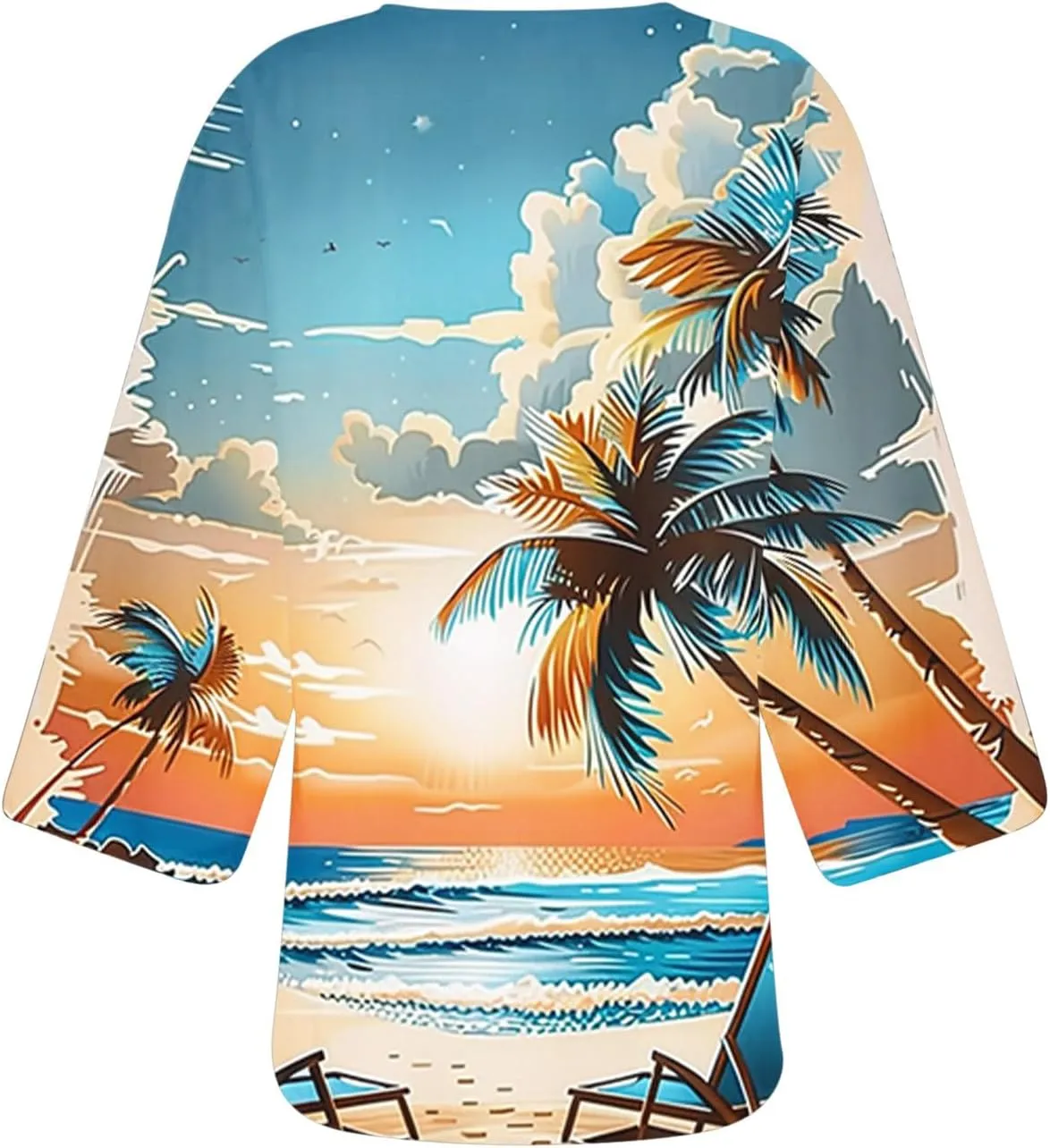 Mzkdieey Women Kimono Cardigans Casual Summer Tops Cover up Open Front Hawaiian Beach Palm Tree Print Swimwear Resort Wear