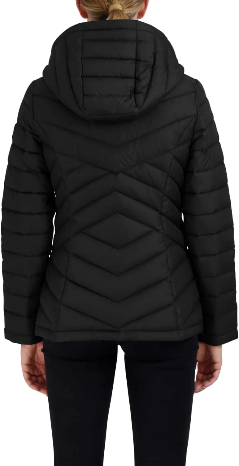 Nautica Women's Short Stretch Lightweight Puffer Jacket with Removeable Hood