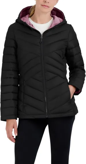 Nautica Women's Short Stretch Lightweight Puffer Jacket with Removeable Hood