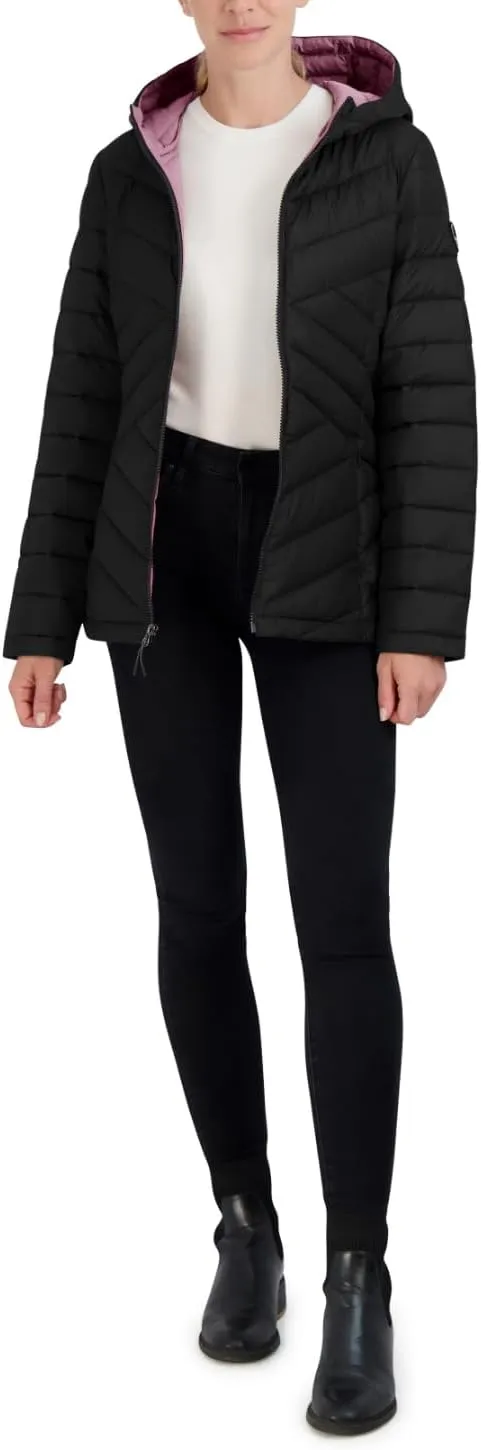 Nautica Women's Short Stretch Lightweight Puffer Jacket with Removeable Hood
