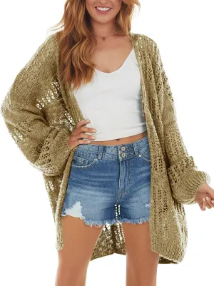 Newffr Womens Lightweight Crochet Oversized Cardigan Sweaters Kimono Boho Long Sleeve Open Front Knitted Cover Ups