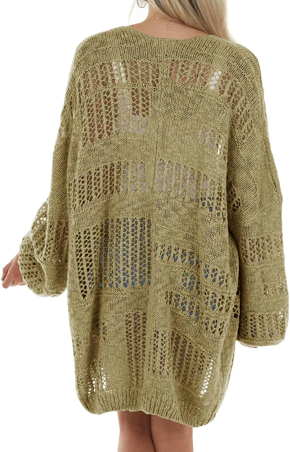 Newffr Womens Lightweight Crochet Oversized Cardigan Sweaters Kimono Boho Long Sleeve Open Front Knitted Cover Ups