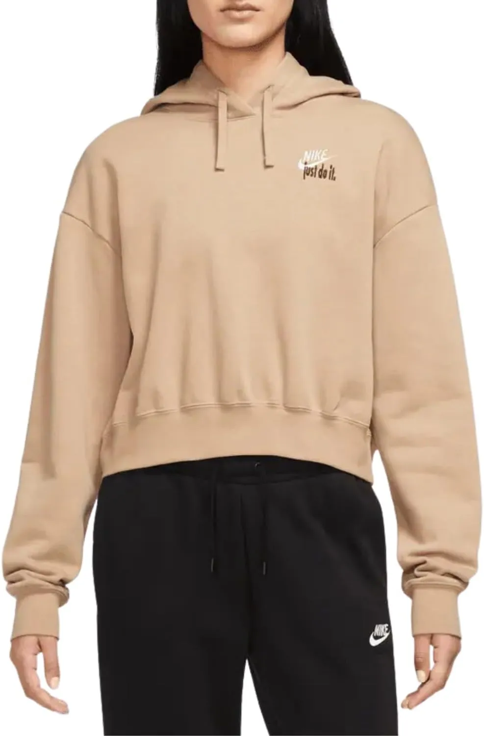 Nike Sportswear Club Fleece Women's Oversized Cropped Pullover Hoodie Brown Size-X-Small