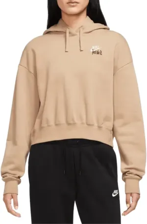 Nike Sportswear Club Fleece Women's Oversized Cropped Pullover Hoodie Brown Size-X-Small