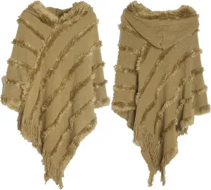 Oplxuo Hooded Poncho Shawls and Wraps for Women,Fuzzy Knitted Shawl with Fringe, Cozy Warm Poncho Sweater for Fall and Winter