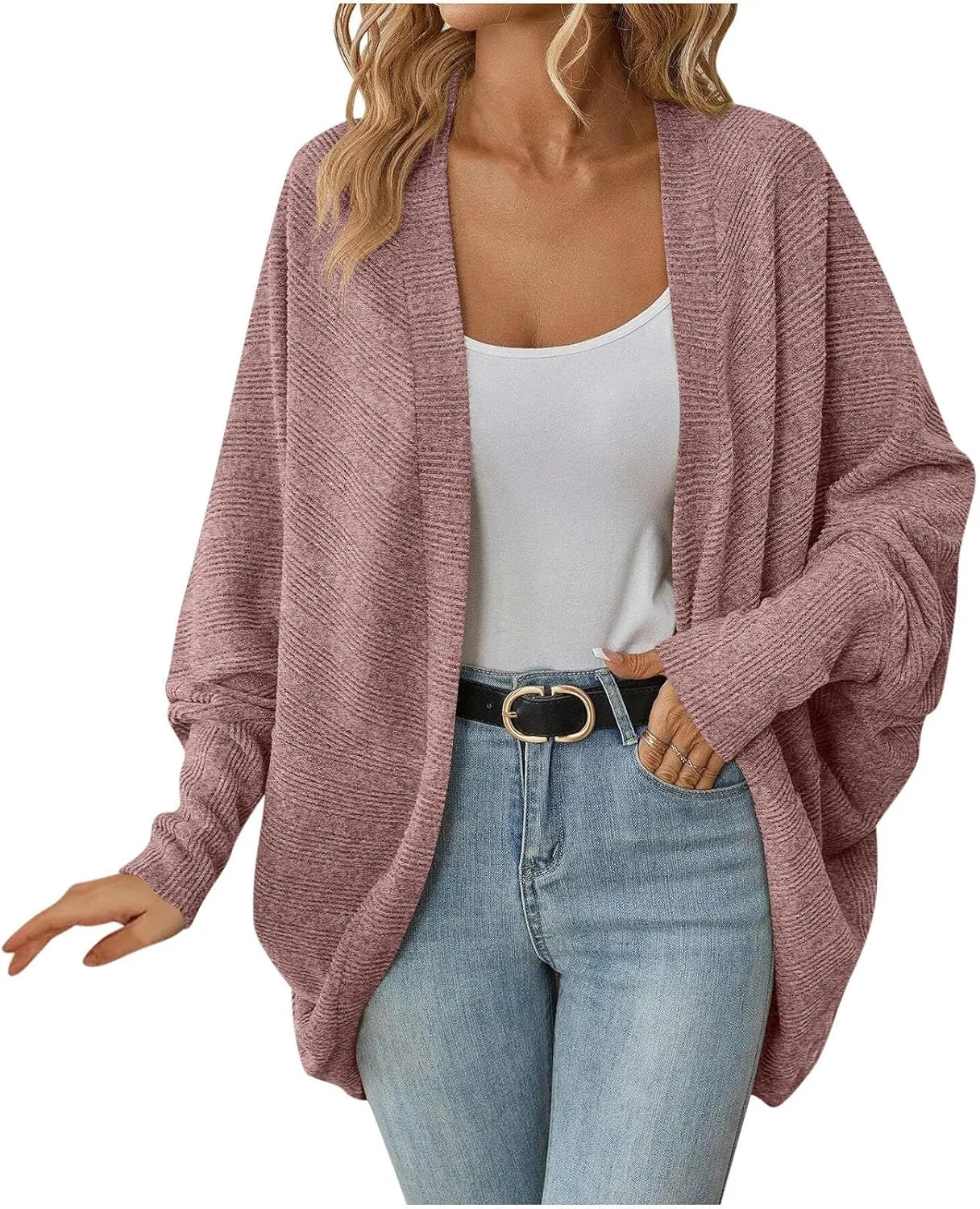 Oversized Cardigan Sweaters for Women Batwing Long Sleeve Chunky Knit Open Front Outwear Coat Fall Outfits 2024