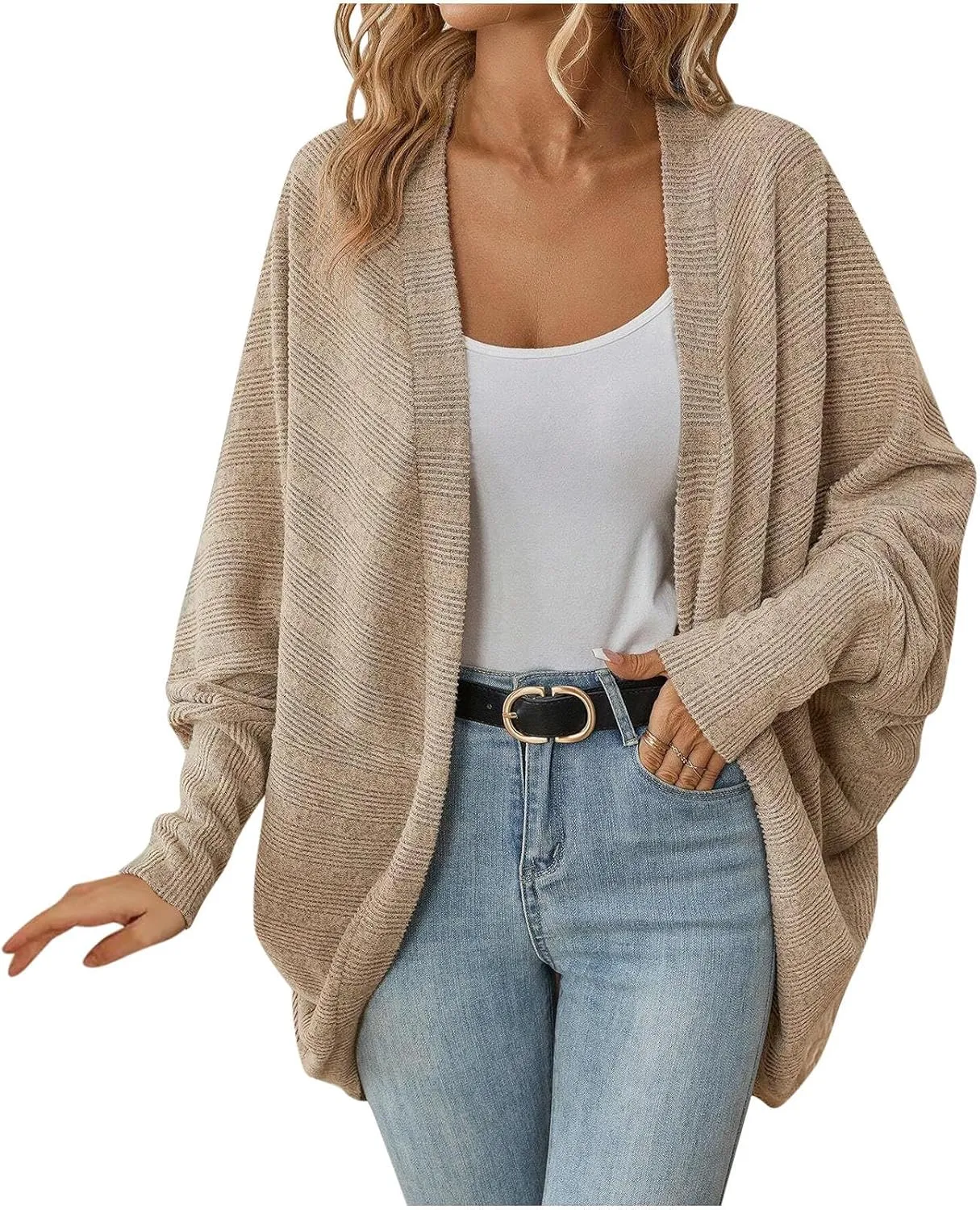 Oversized Cardigan Sweaters for Women Batwing Long Sleeve Chunky Knit Open Front Outwear Coat Fall Outfits 2024