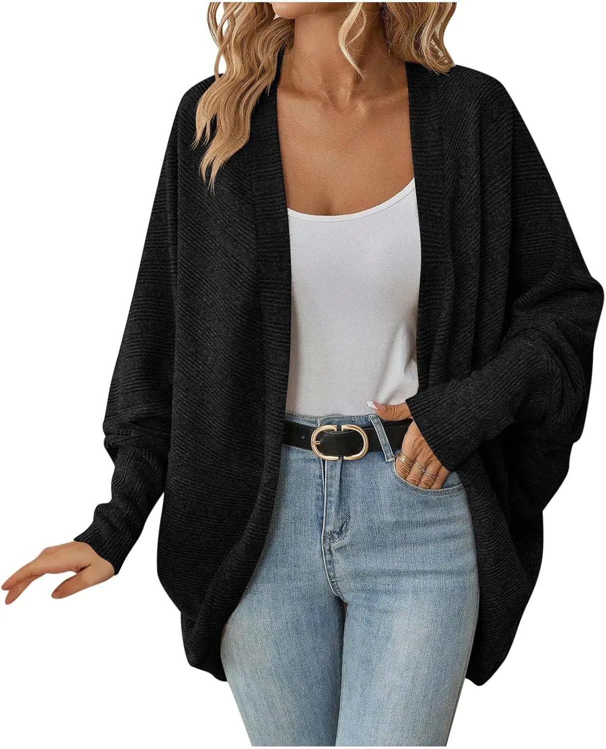 Oversized Cardigan Sweaters for Women Batwing Long Sleeve Chunky Knit Open Front Outwear Coat Fall Outfits 2024