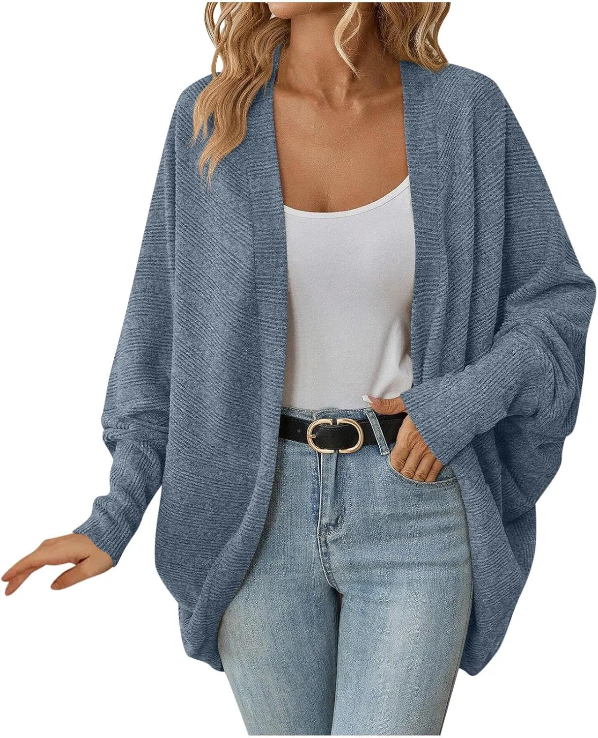Oversized Cardigan Sweaters for Women Batwing Long Sleeve Chunky Knit Open Front Outwear Coat Fall Outfits 2024