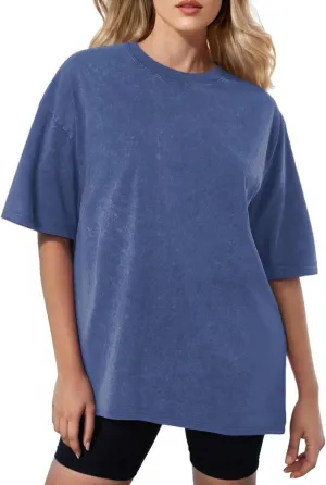 Oversized T-Shirts for Women Summer Short Sleeve Going Out Crewneck Tops Vintage Washed Cotton Loose Fit Tee Shirts