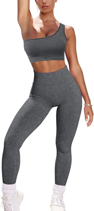 OYS Workout Sets for Women 2 Piece Seamless High Waist Running Leggings Yoga Gym One Shoulder Sports Bra Outfits