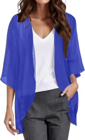 PeQAQ Women's Draped Cardigan Summer Fall Front Open Chiffon Cardigans Casual Half Sleeve Lightweight Coats Beach Cover ups