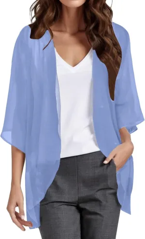 PeQAQ Women's Draped Cardigan Summer Fall Front Open Chiffon Cardigans Casual Half Sleeve Lightweight Coats Beach Cover ups