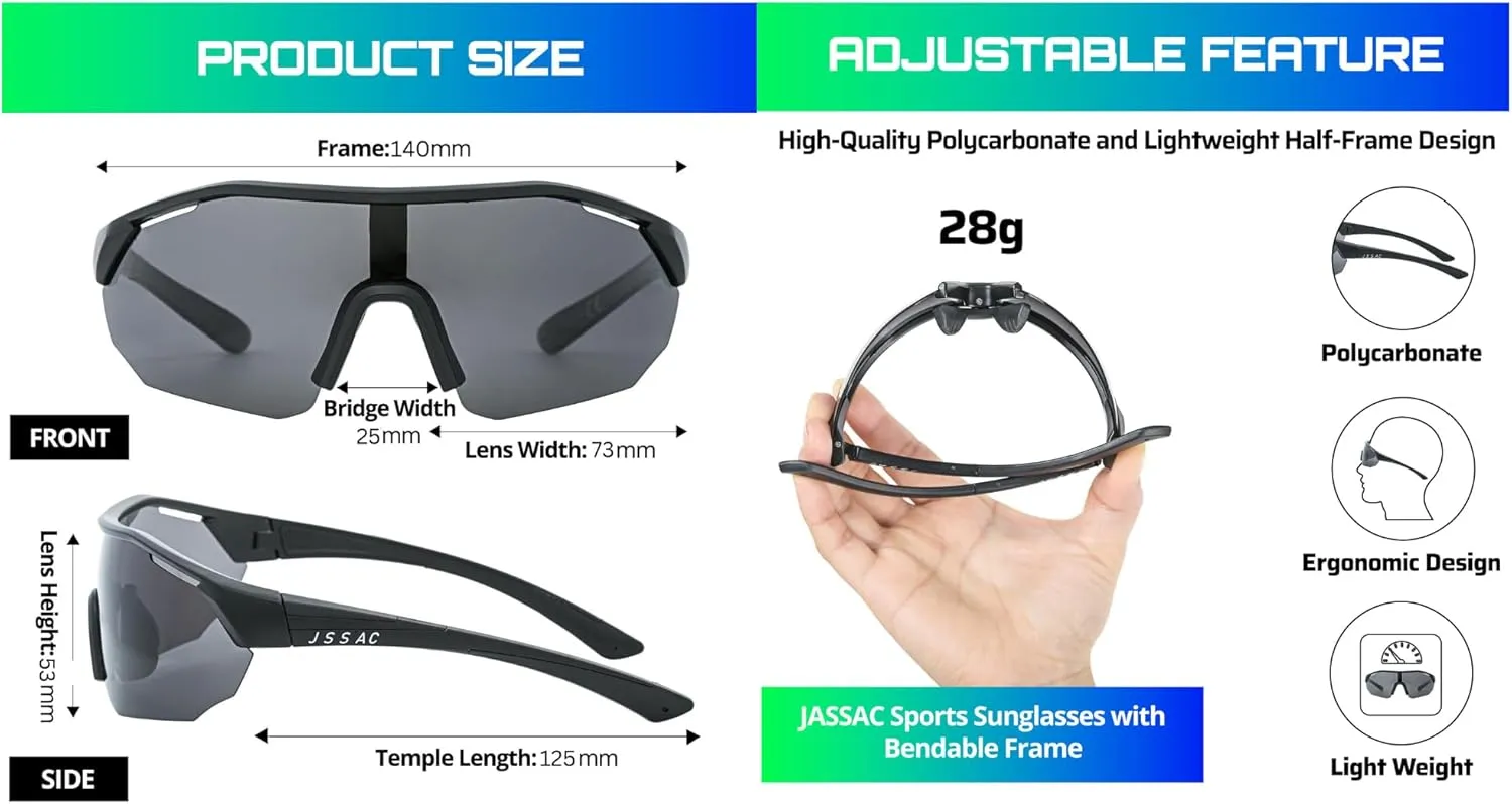 Polarized Sports Eyeglasses for Men Women Black Green Sunglasses for Running Fishing Baseball Cycling Lightweight UV400
