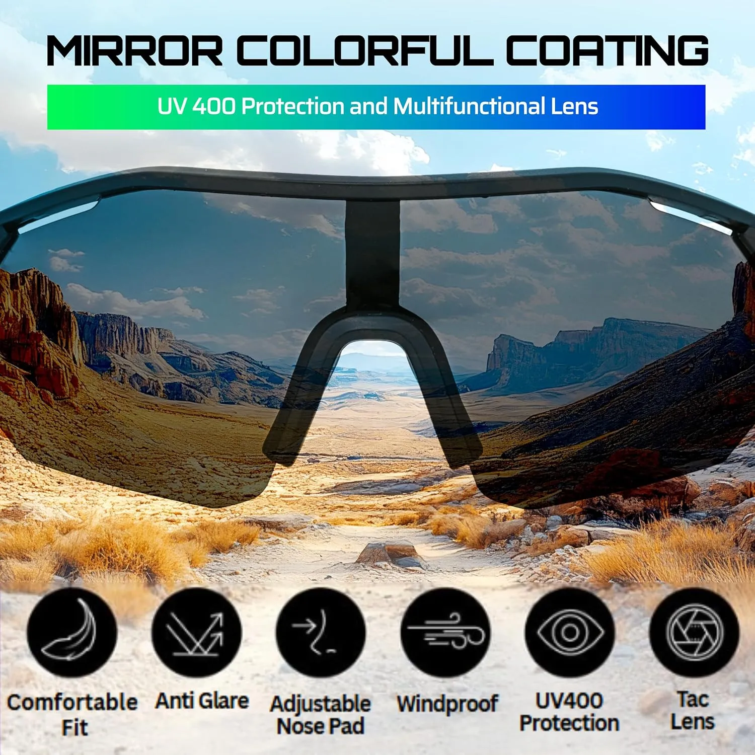Polarized Sports Eyeglasses for Men Women Black Green Sunglasses for Running Fishing Baseball Cycling Lightweight UV400