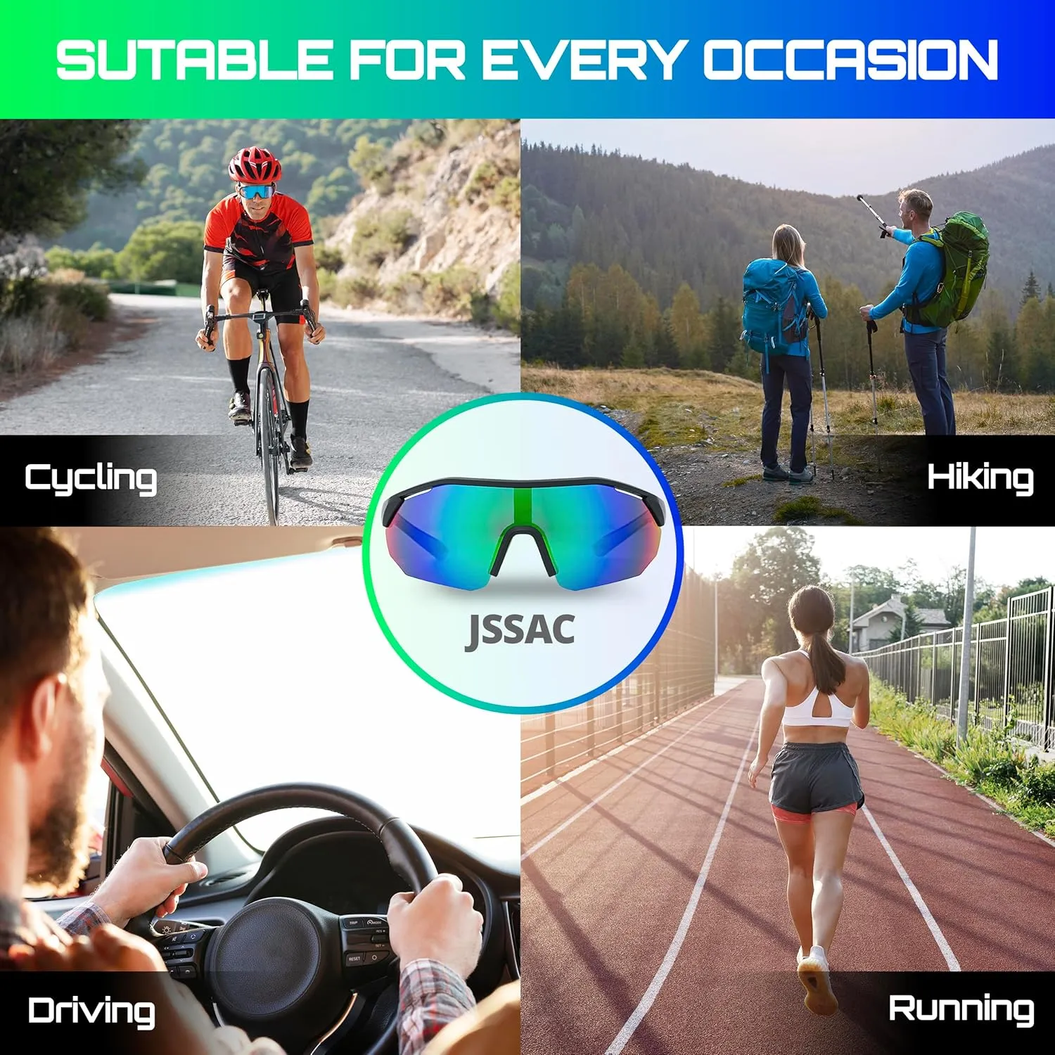 Polarized Sports Eyeglasses for Men Women Black Green Sunglasses for Running Fishing Baseball Cycling Lightweight UV400