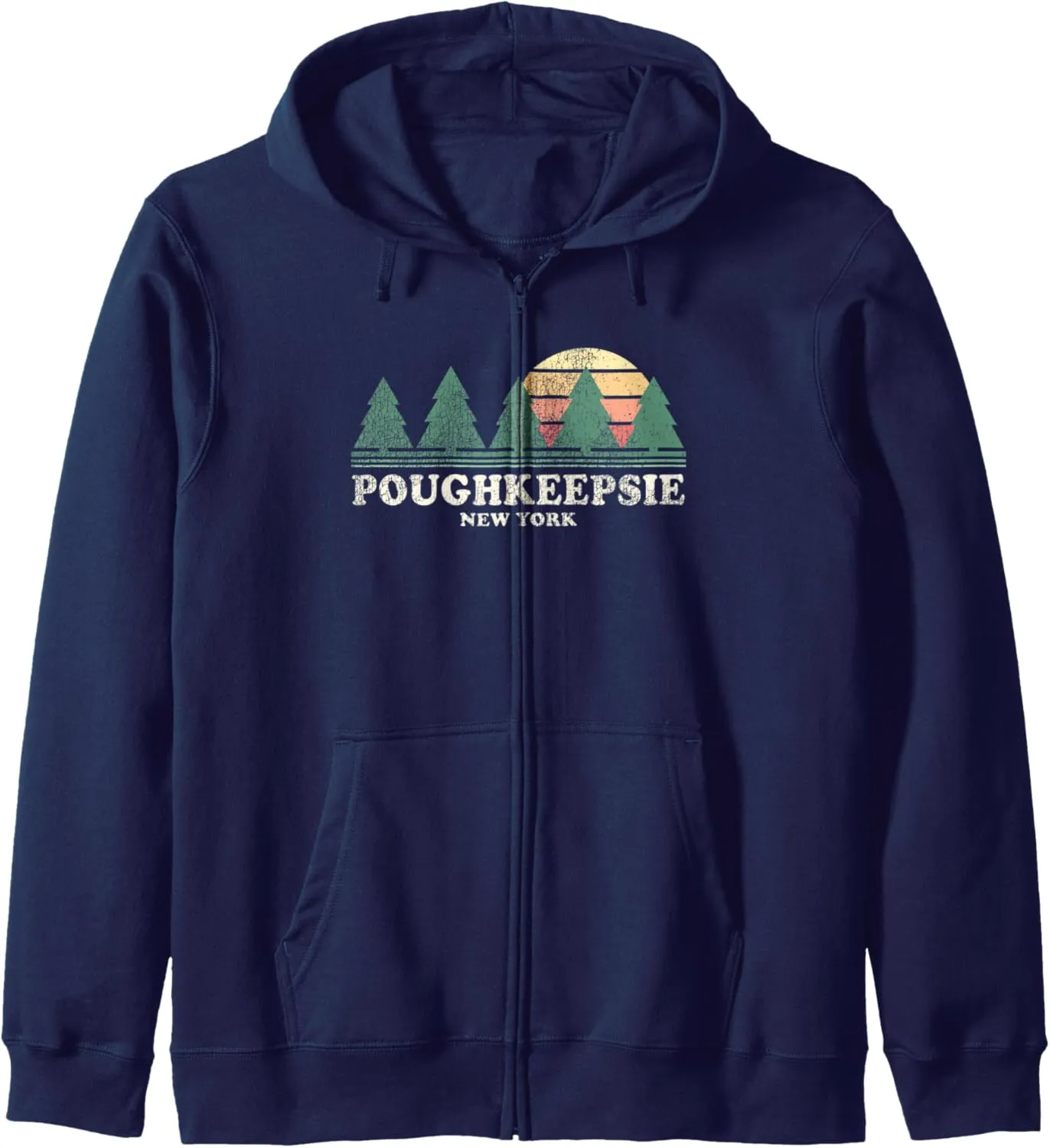 Poughkeepsie NY Vintage Throwback Tee Retro 70s Design Zip Hoodie