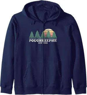 Poughkeepsie NY Vintage Throwback Tee Retro 70s Design Zip Hoodie