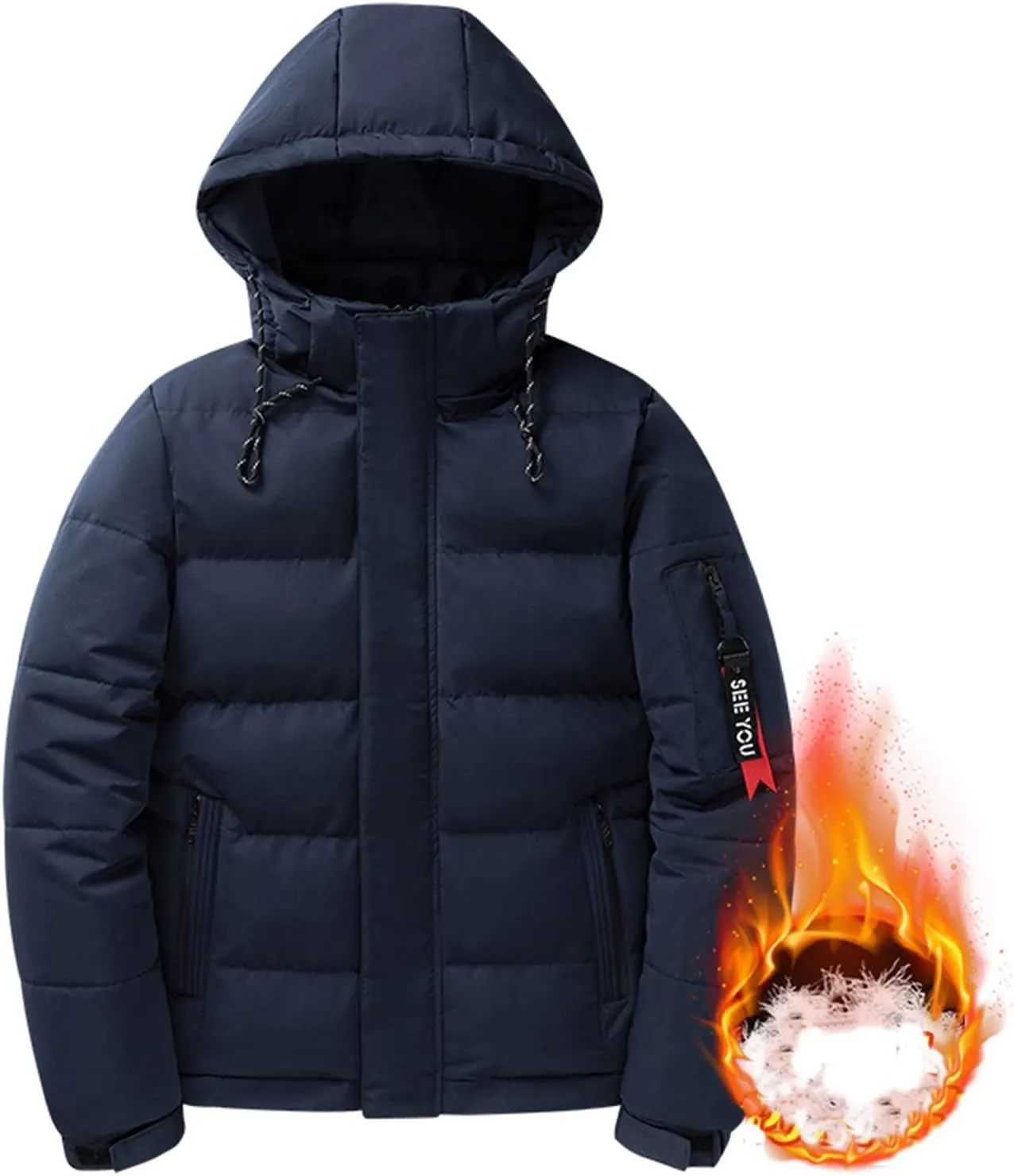 Puffer Jacket Men Waterproof Lightweight Thermal Thicken Puffer Coat Relaxed Fit Outdoor Down Jacket with Pockets