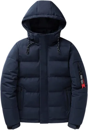 Puffer Jacket Men Waterproof Lightweight Thermal Thicken Puffer Coat Relaxed Fit Outdoor Down Jacket with Pockets