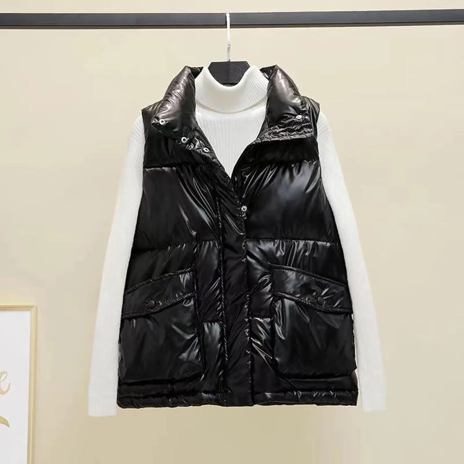 Puffer Vest Women Sleeveless 2024 Winter Down Coats Outerwear Warm Puffer Jacket Lightweight Stand-up Collar Down Vests