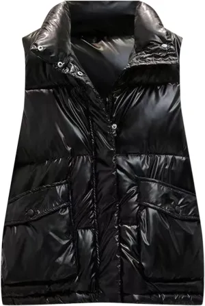 Puffer Vest Women Sleeveless 2024 Winter Down Coats Outerwear Warm Puffer Jacket Lightweight Stand-up Collar Down Vests