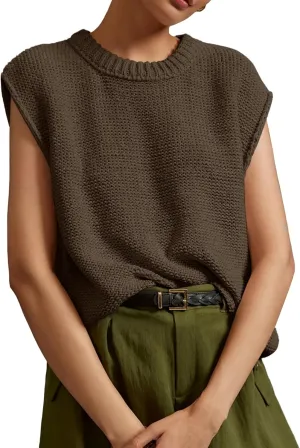 Saodimallsu Womens Sleeveless Crewneck Sweaters Ribbed Knit Tank Tops 2025 Trendy Sweater Vest