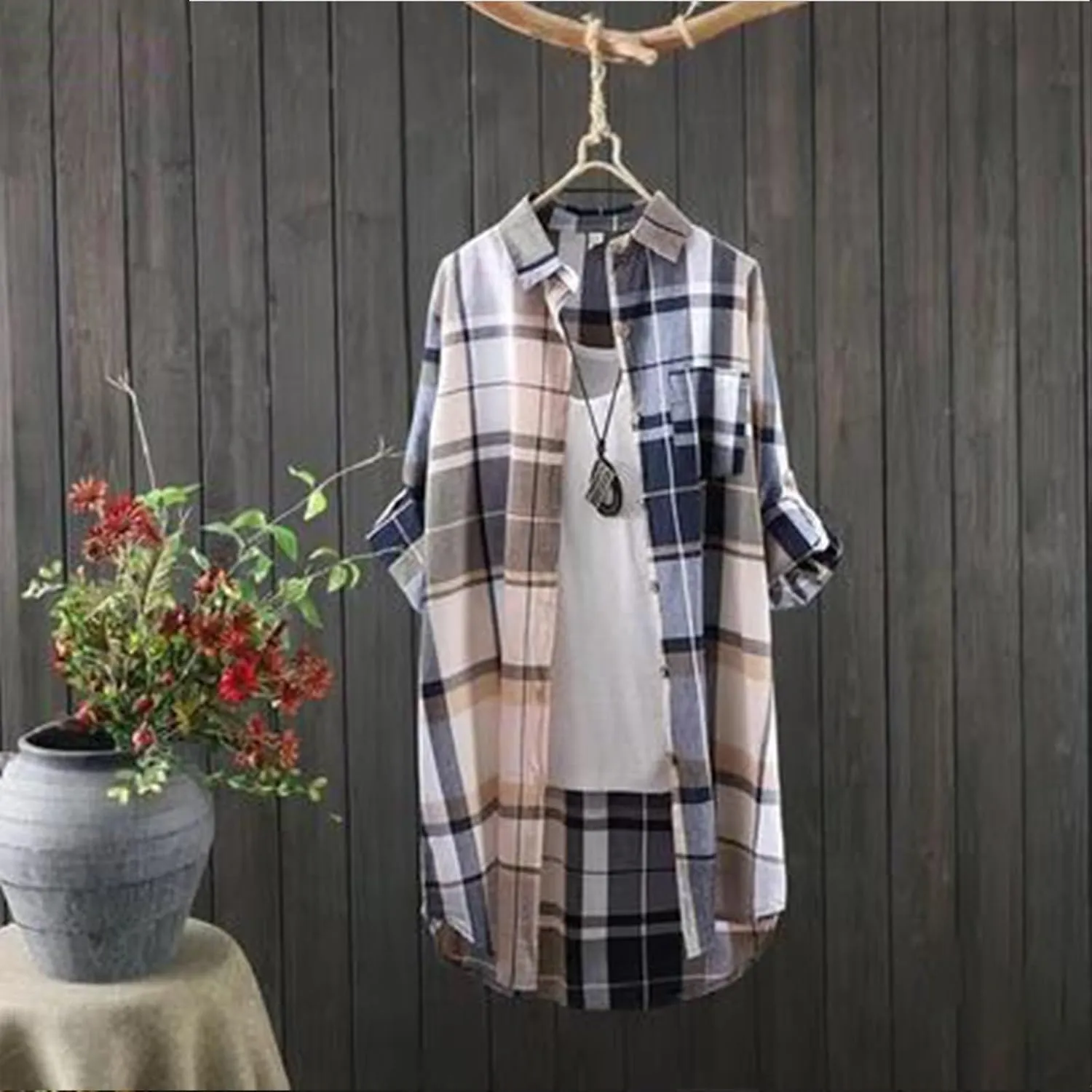 SHAOBGE Plaid Shirts for Women Long Sleeve Work Shirts Open Front Cardigan Fall Outfits for Women 2024 Oversized Cardigan