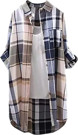 SHAOBGE Plaid Shirts for Women Long Sleeve Work Shirts Open Front Cardigan Fall Outfits for Women 2024 Oversized Cardigan