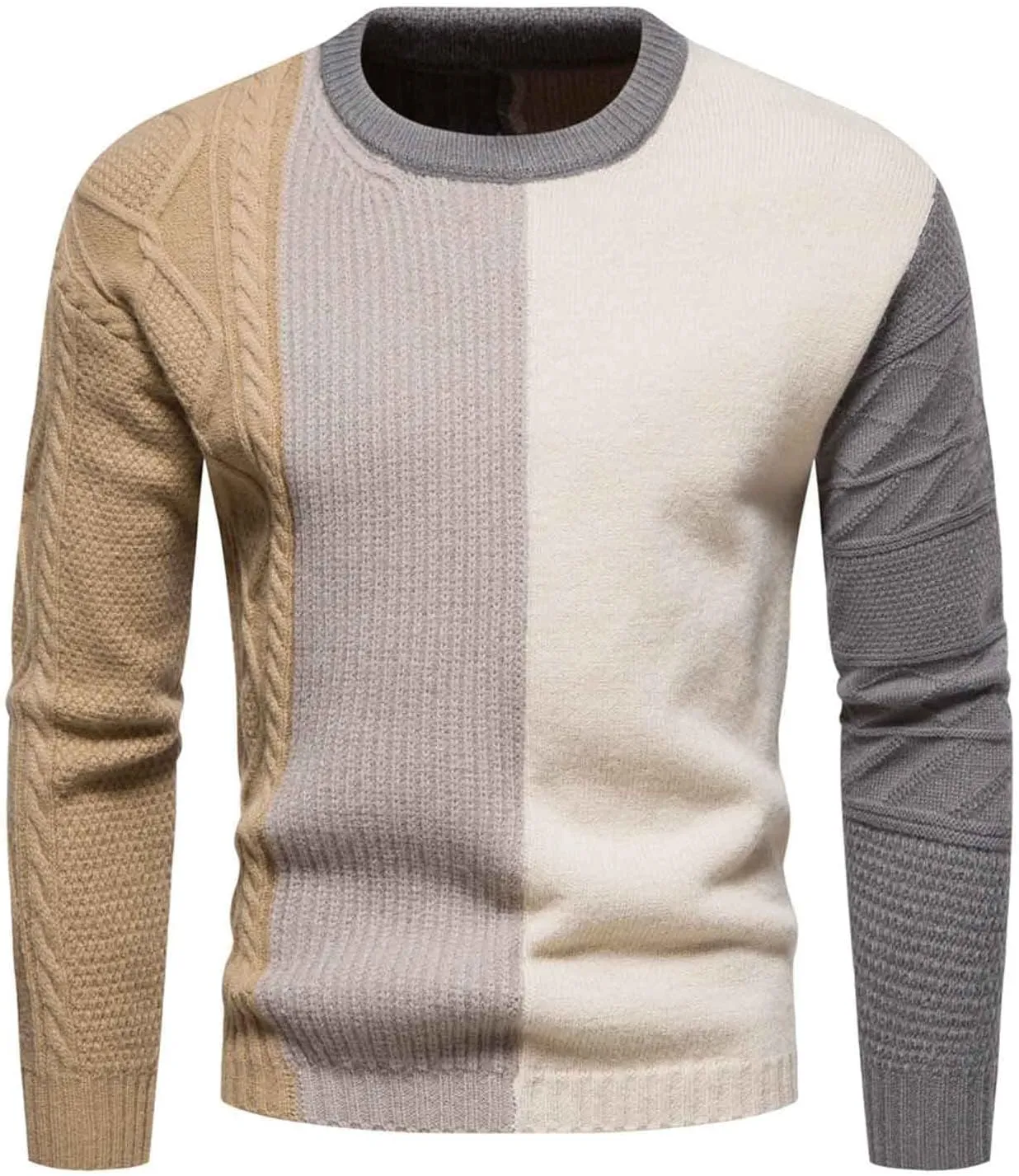 Slim Fit Crewneck Sweaters for Men Colorblock Fall Knit Sweater Mens Fashion Pullover Knitted T Shirts Tops