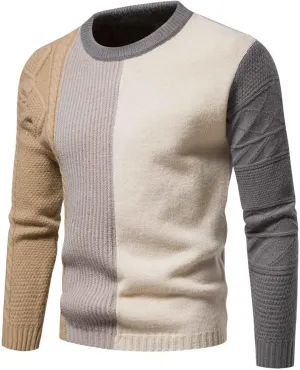 Slim Fit Crewneck Sweaters for Men Colorblock Fall Knit Sweater Mens Fashion Pullover Knitted T Shirts Tops